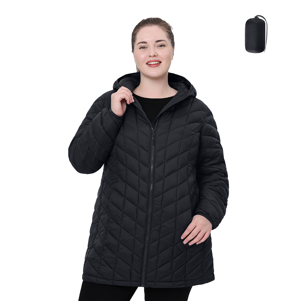 Mid-Length Packable Puffer Coat - Plus Size