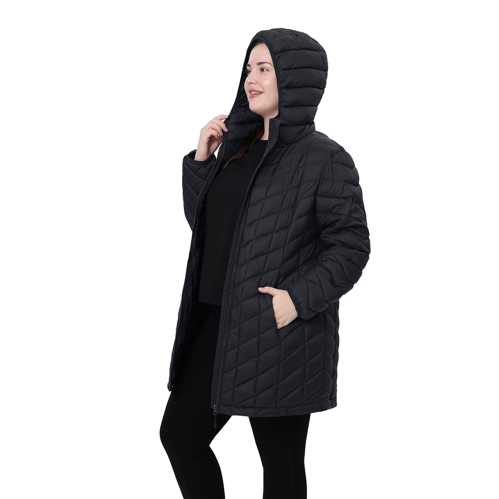 Mid-Length Packable Puffer Coat - Plus Size
