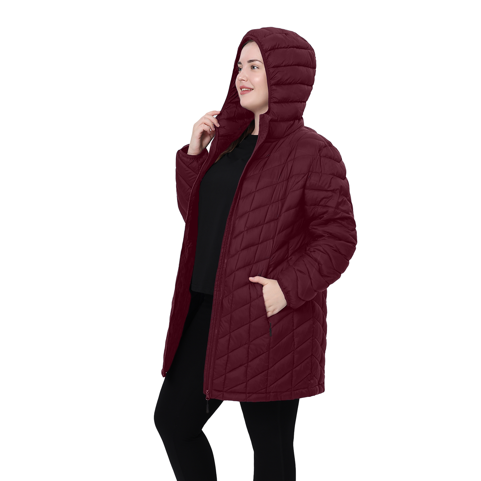 Mid-Length Packable Puffer Coat - Plus Size
