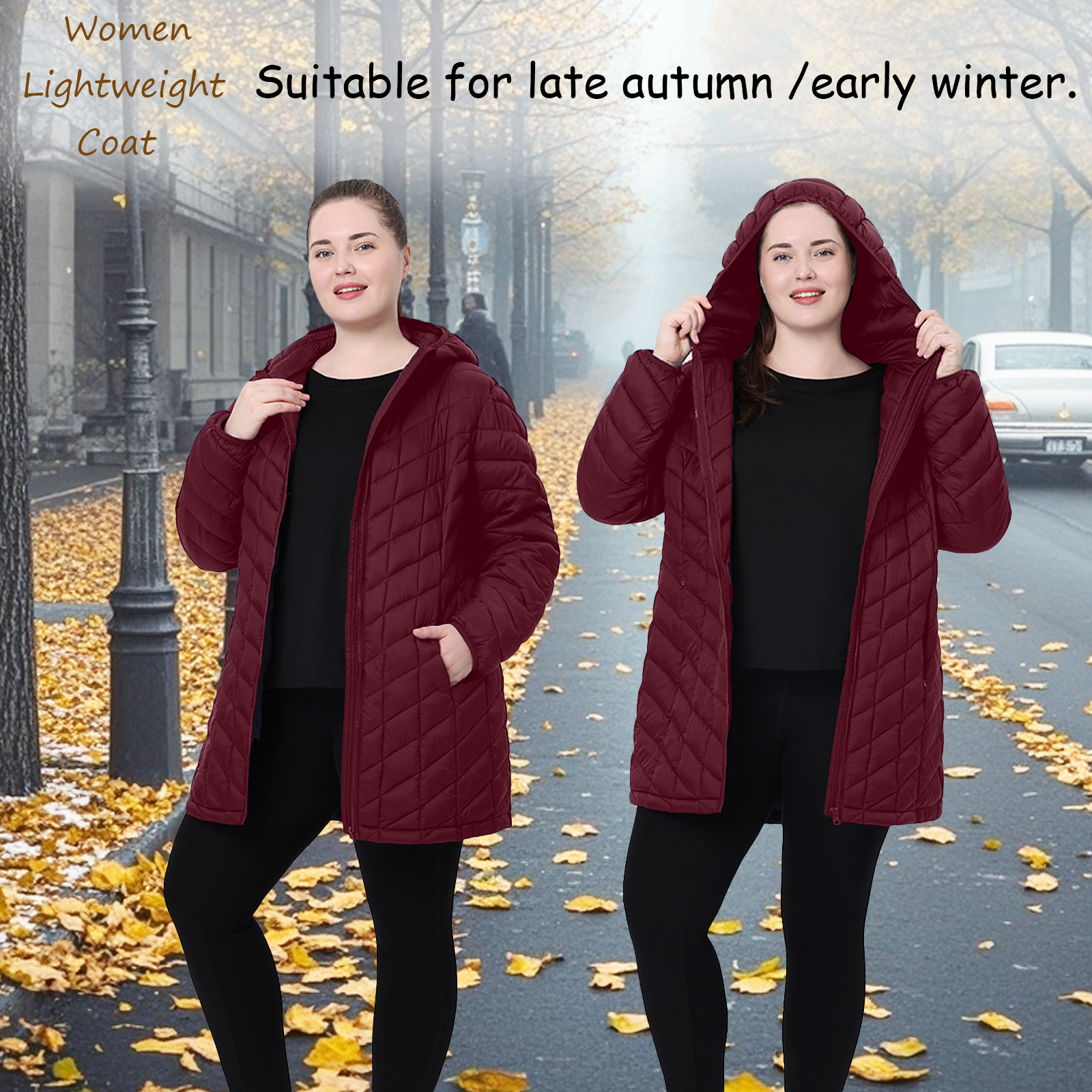 Mid-Length Packable Puffer Coat - Plus Size