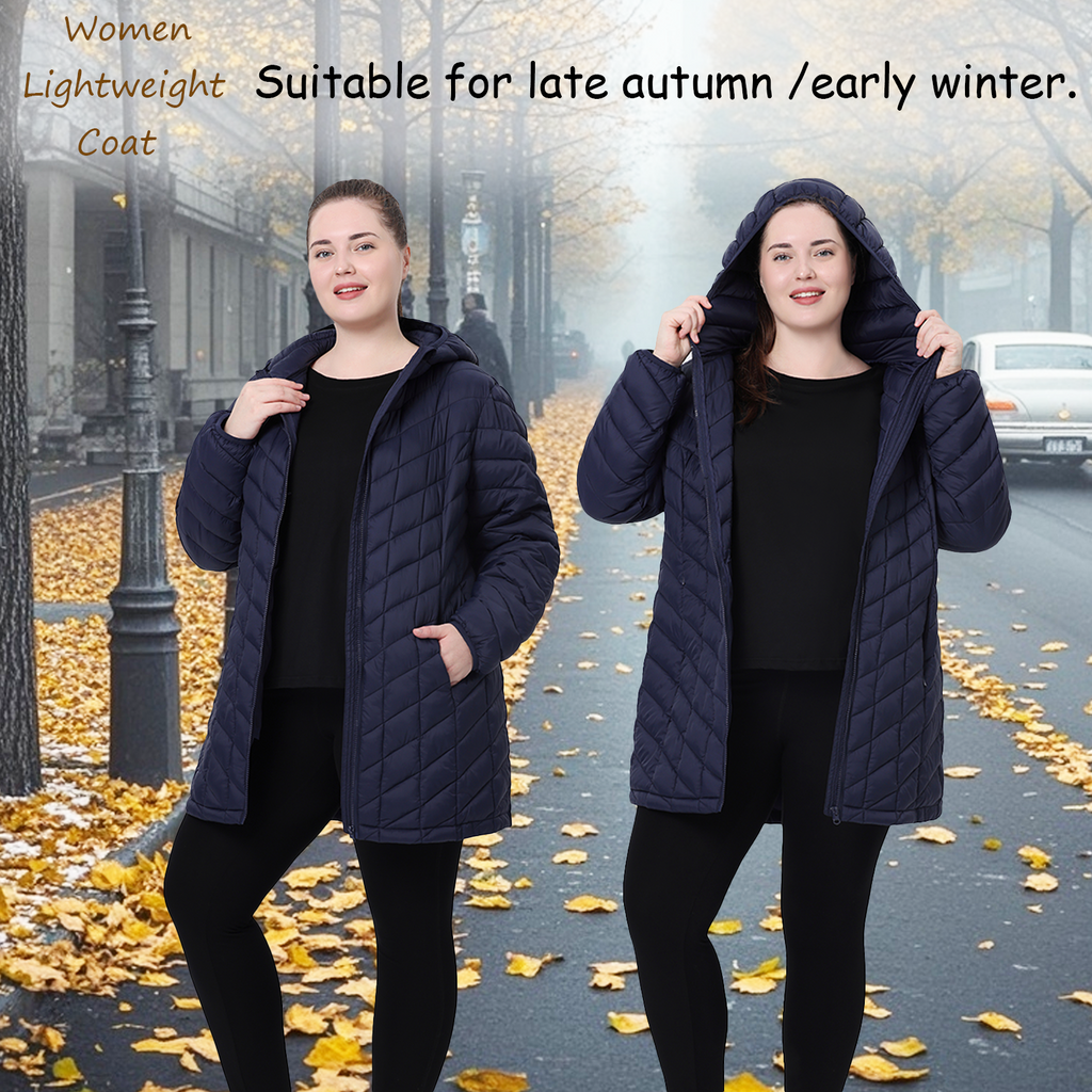 Mid-Length Packable Puffer Coat - Plus Size
