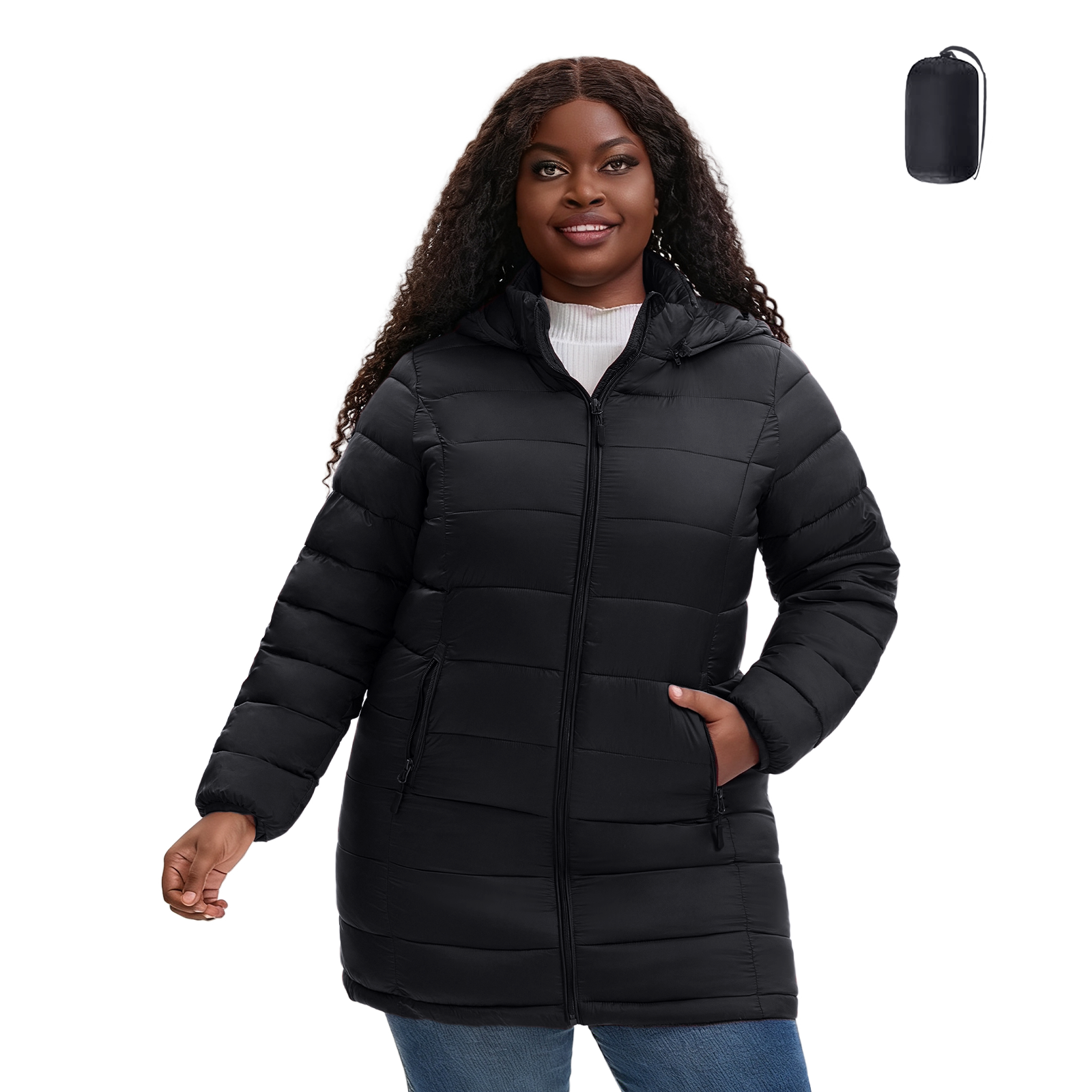 The Classic Quilted Packable Puffer Coat with Zip-Off Hood - Plus Size