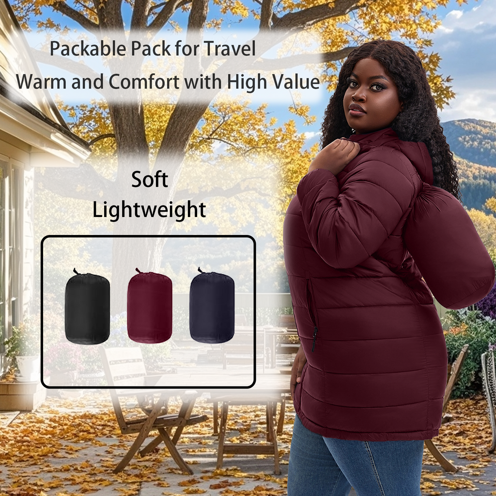 The Classic Quilted Packable Puffer Coat with Zip-Off Hood - Plus Size