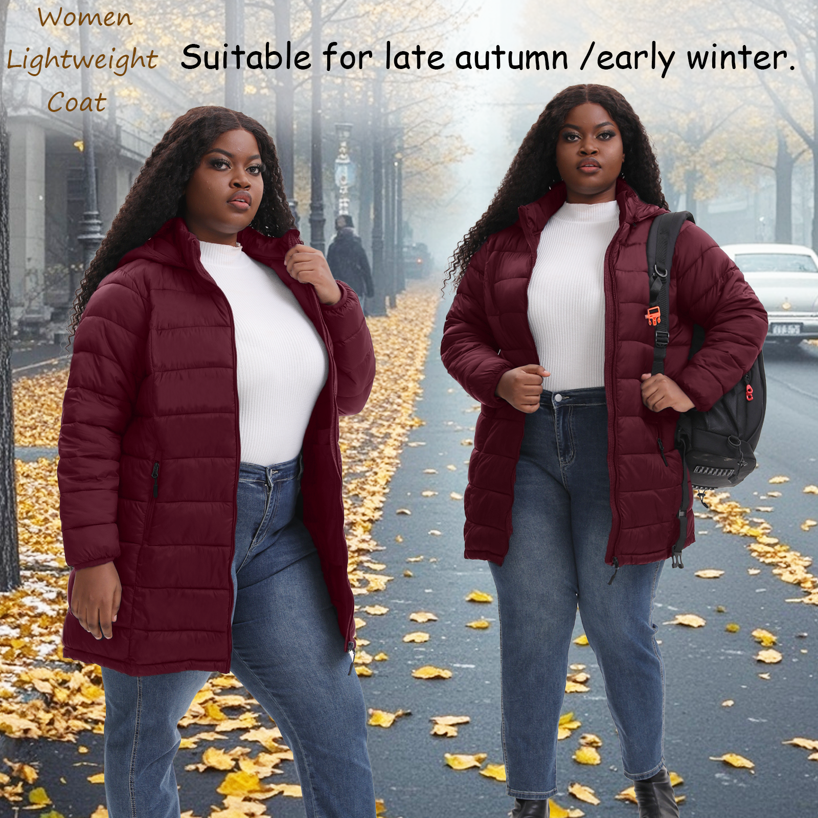 The Classic Quilted Packable Puffer Coat with Zip-Off Hood - Plus Size