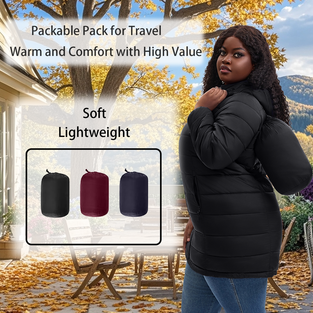The Classic Quilted Packable Puffer Coat with Zip-Off Hood - Plus Size