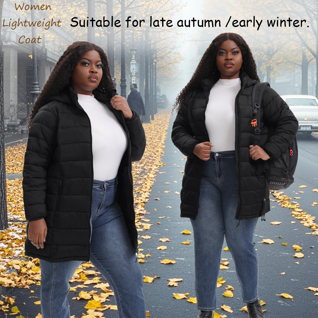 The Classic Quilted Packable Puffer Coat with Zip-Off Hood - Plus Size
