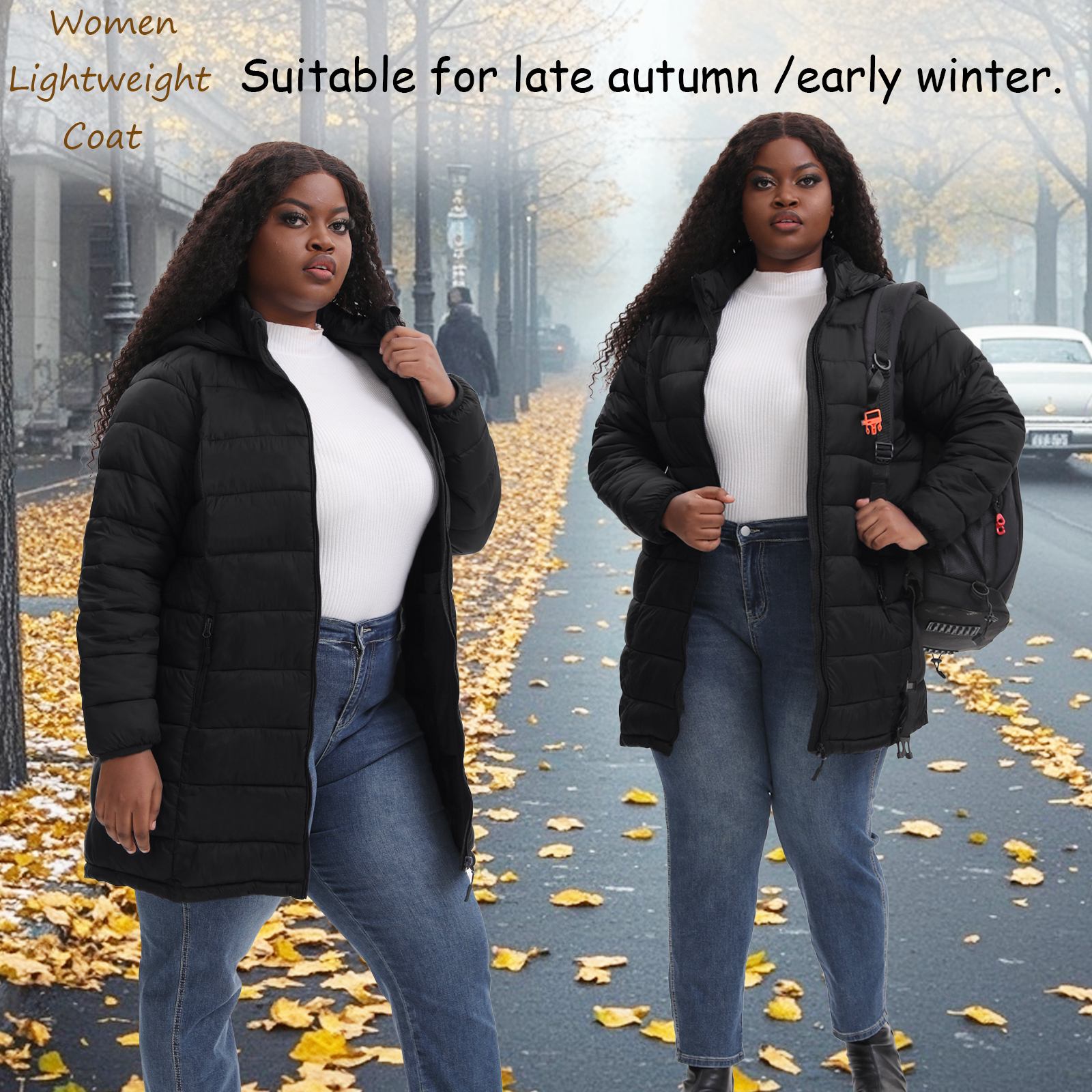 The Classic Quilted Packable Puffer Coat with Zip-Off Hood - Plus Size