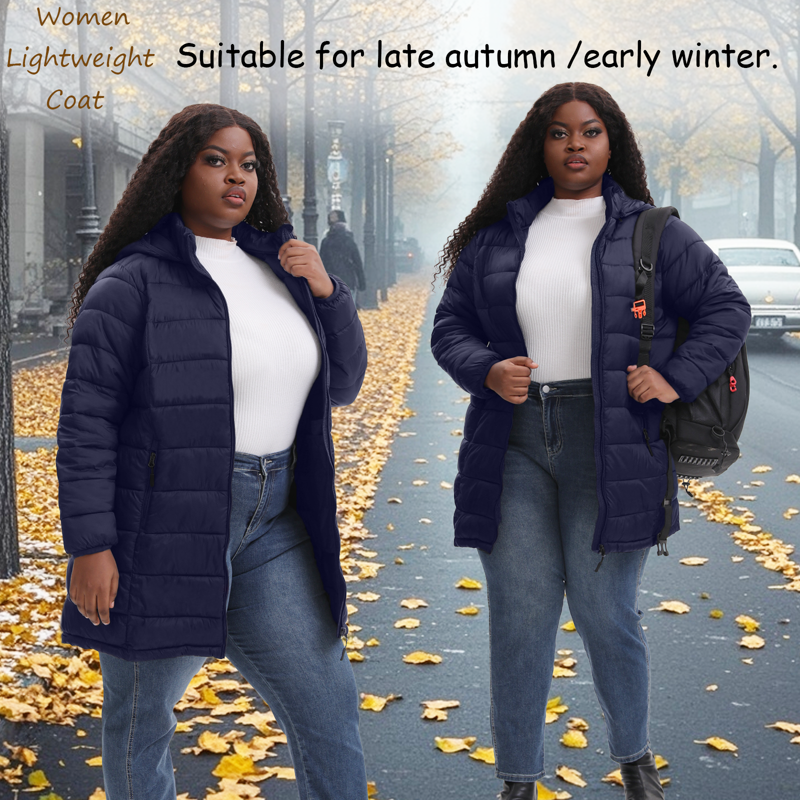 The Classic Quilted Packable Puffer Coat with Zip-Off Hood - Plus Size