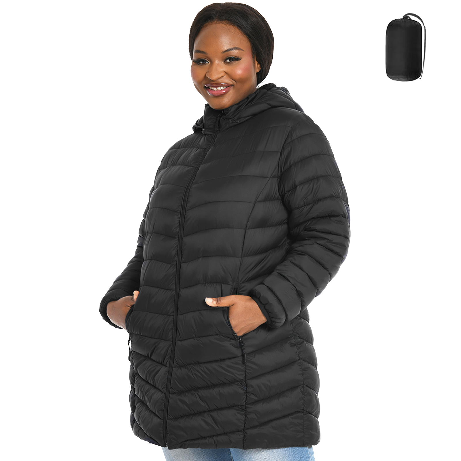 The Detachable Hood Packable Puffer Coat - Plus Size