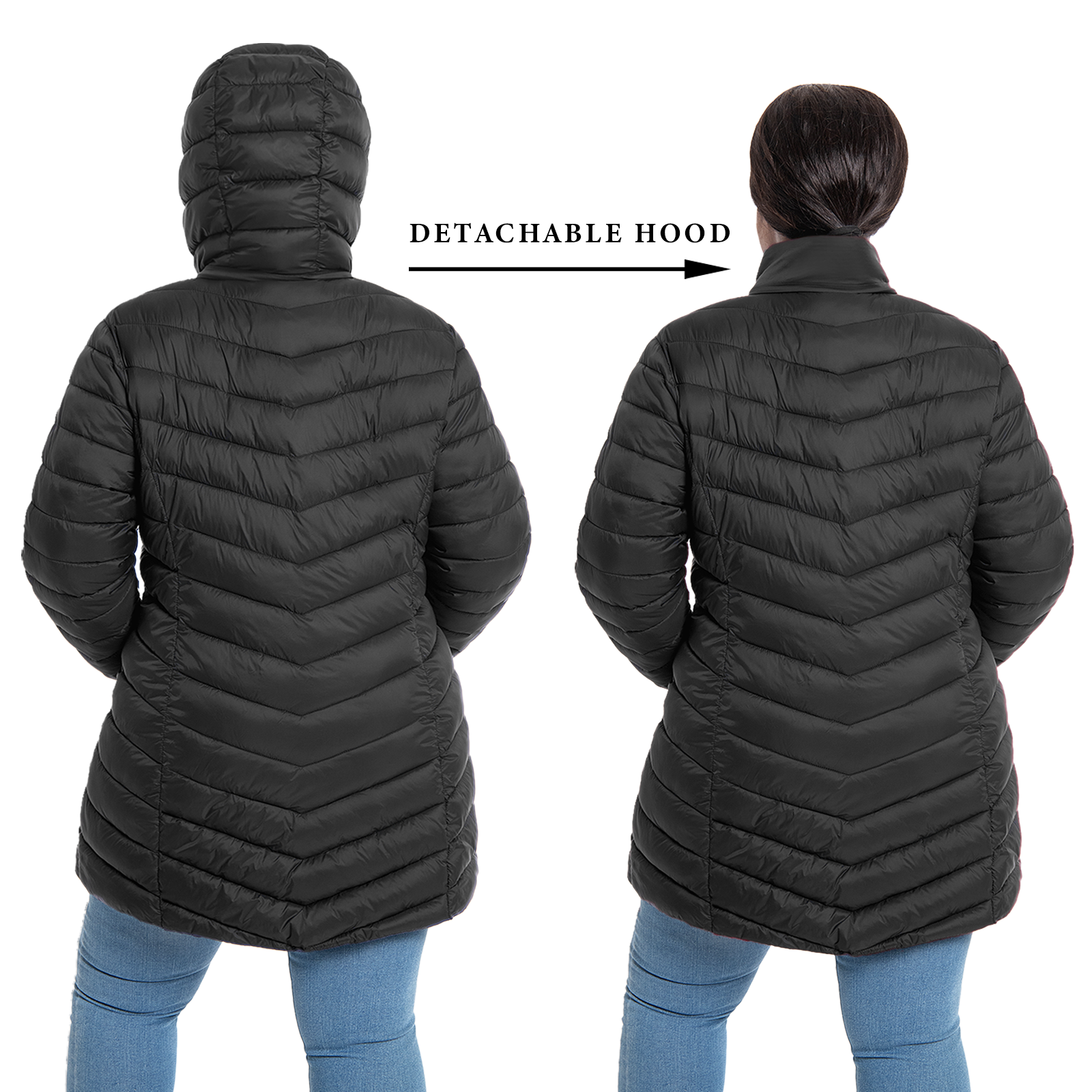 The Detachable Hood Packable Puffer Coat - Plus Size