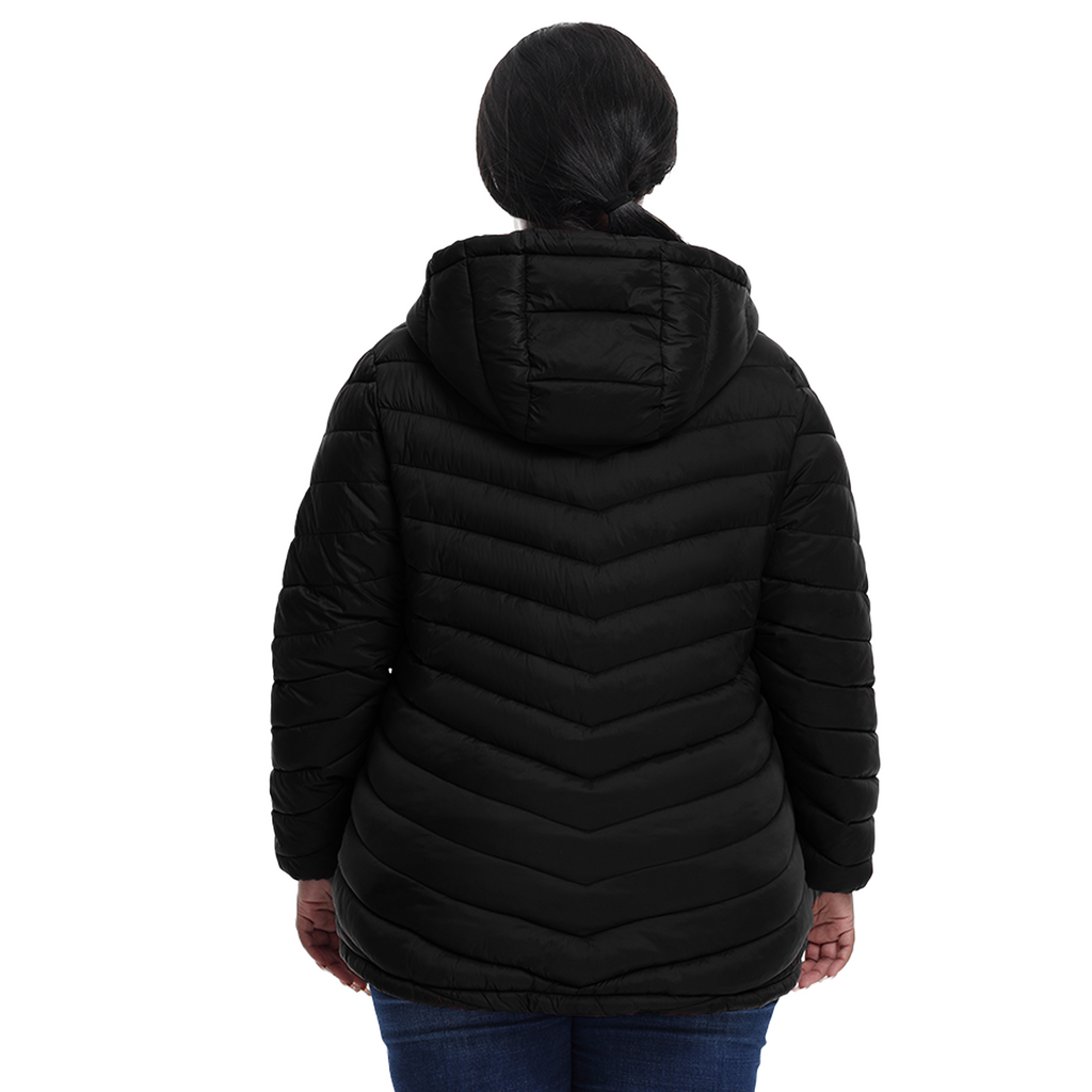 The Detachable Hood Puffer with Zip Chest Pocket - Plus Size