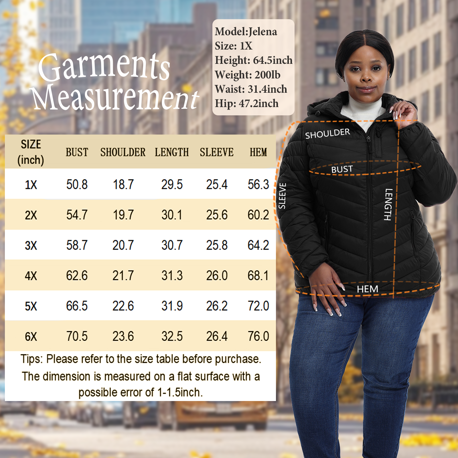 The Detachable Hood Puffer with Zip Chest Pocket - Plus Size