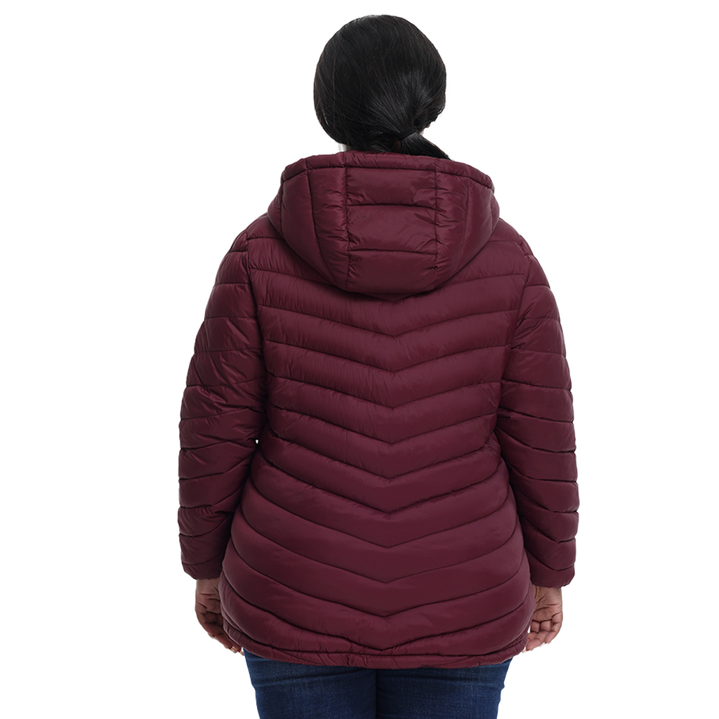 The Detachable Hood Puffer with Zip Chest Pocket - Plus Size
