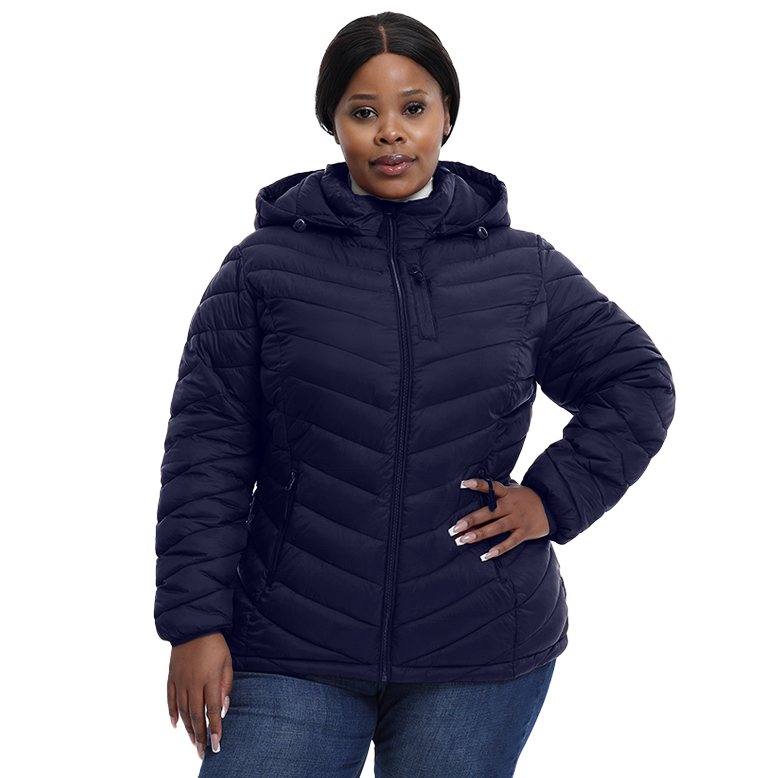 The Detachable Hood Puffer with Zip Chest Pocket - Plus Size