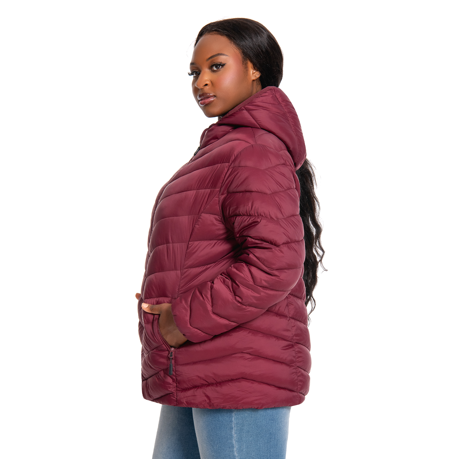 The Chevron Quilted Detachable Hood Puffer - Plus Size