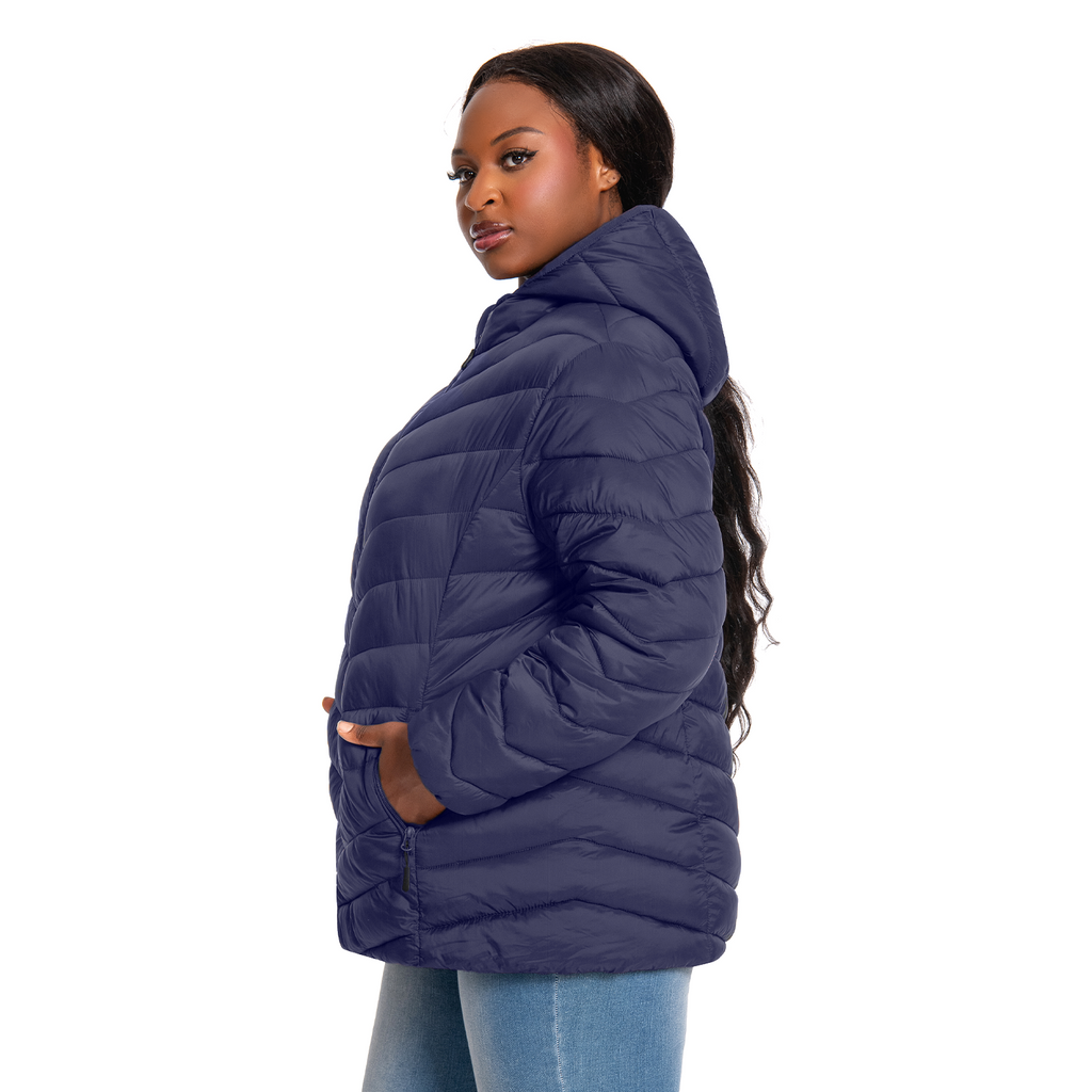 The Chevron Quilted Detachable Hood Puffer - Plus Size