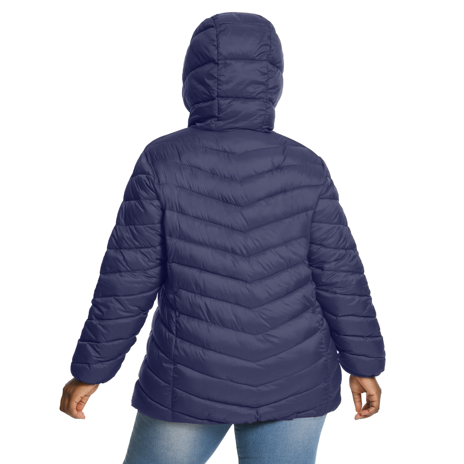 The Chevron Quilted Detachable Hood Puffer - Plus Size