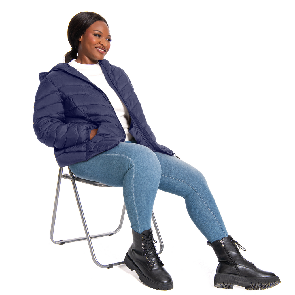 The Chevron Quilted Detachable Hood Puffer - Plus Size