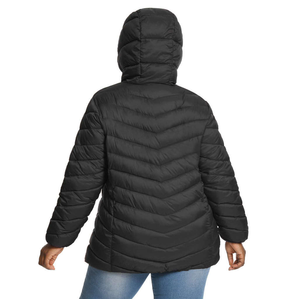 The Chevron Quilted Detachable Hood Puffer - Plus Size