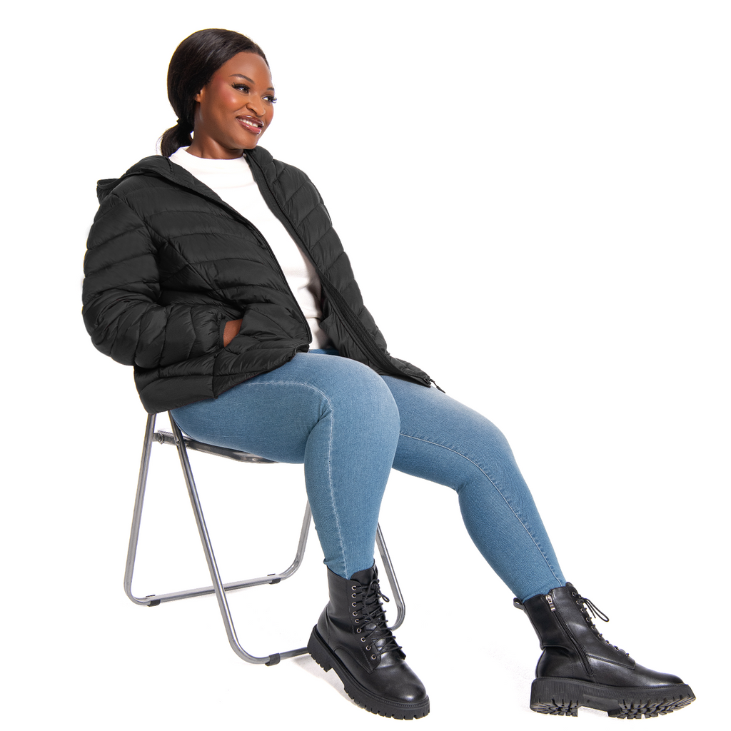 The Chevron Quilted Detachable Hood Puffer - Plus Size