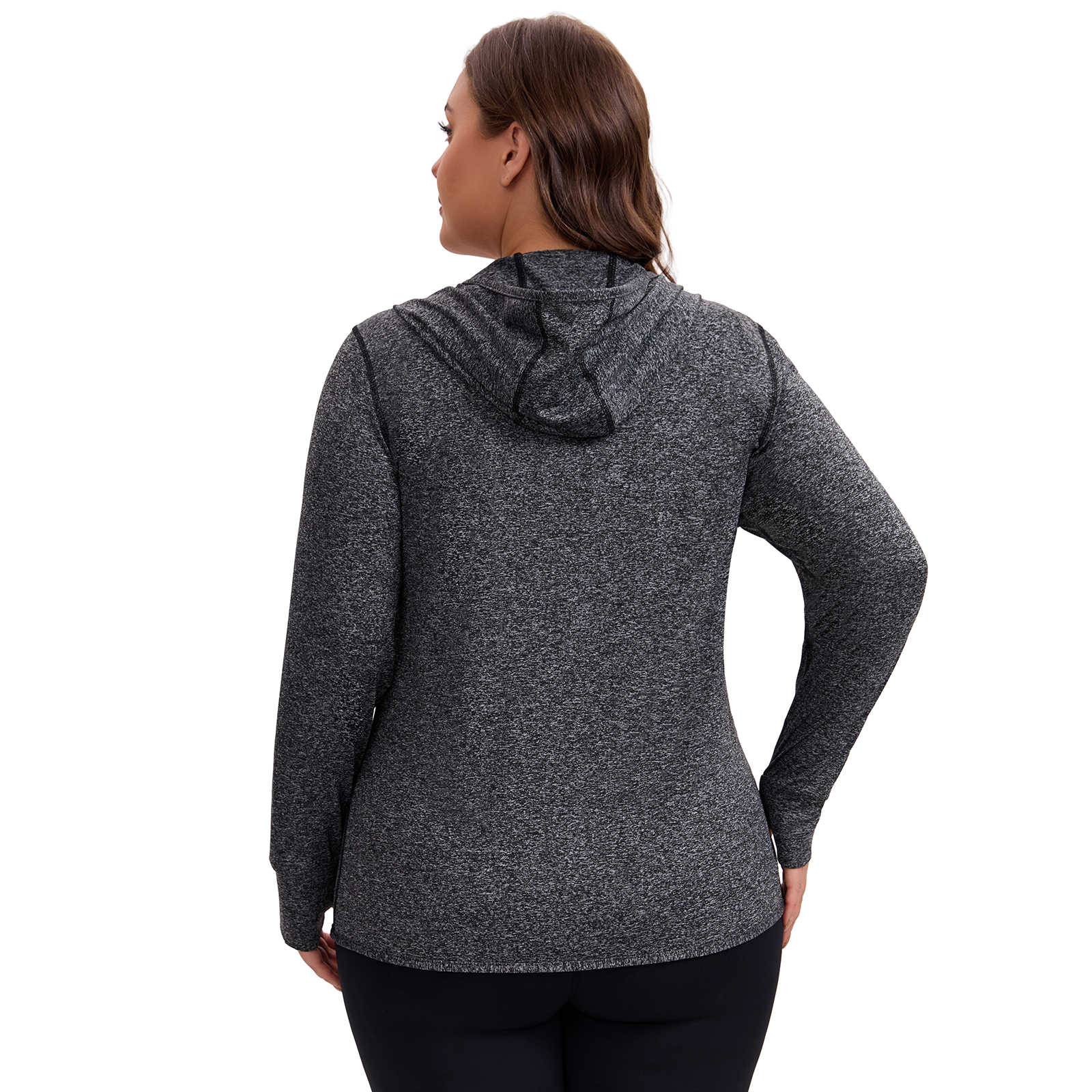 Deep Grey Heather  | HHE plus size women's lightweight zip-up jacket,back view.