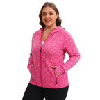 Rose Red Heather  | HHE plus size women's lightweight zip-up jacket,  side view.