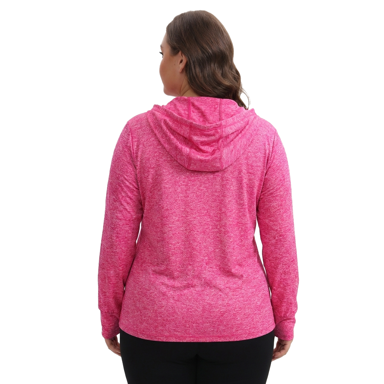 Rose Red Heather  | HHE plus size women's lightweight zip-up jacket, back view.