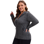 Deep Grey Heather  | HHE plus size women's lightweight zip-up jacket, side view.