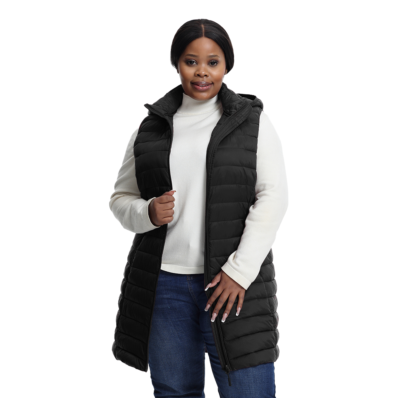 The Mid-Length Hooded Packable Vest -Plus Size