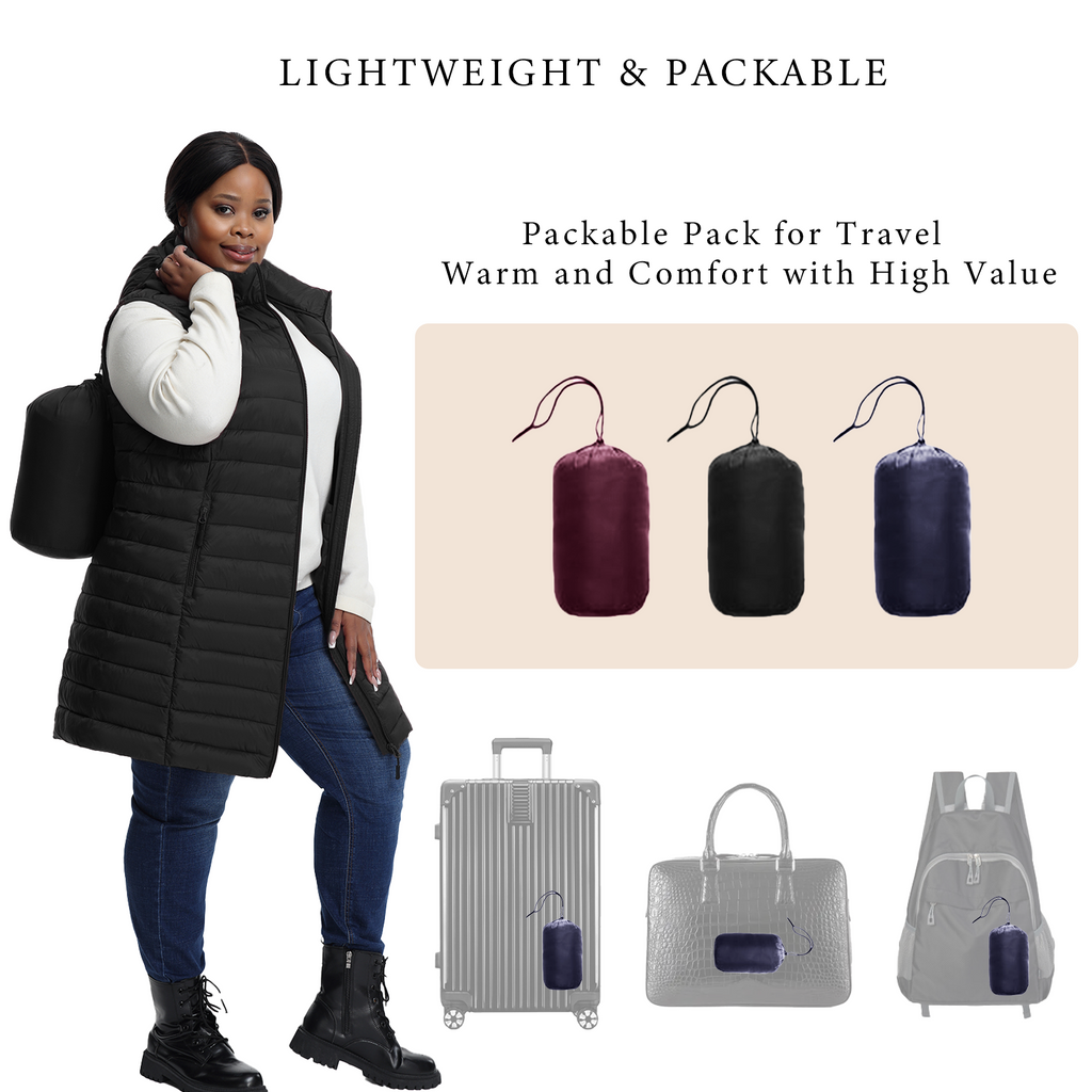 The Mid-Length Hooded Packable Vest - Plus Size