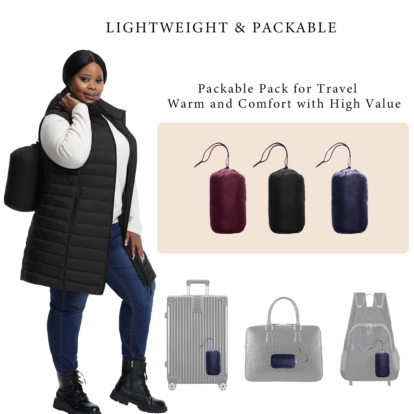 The Mid-Length Hooded Packable Vest - Plus Size