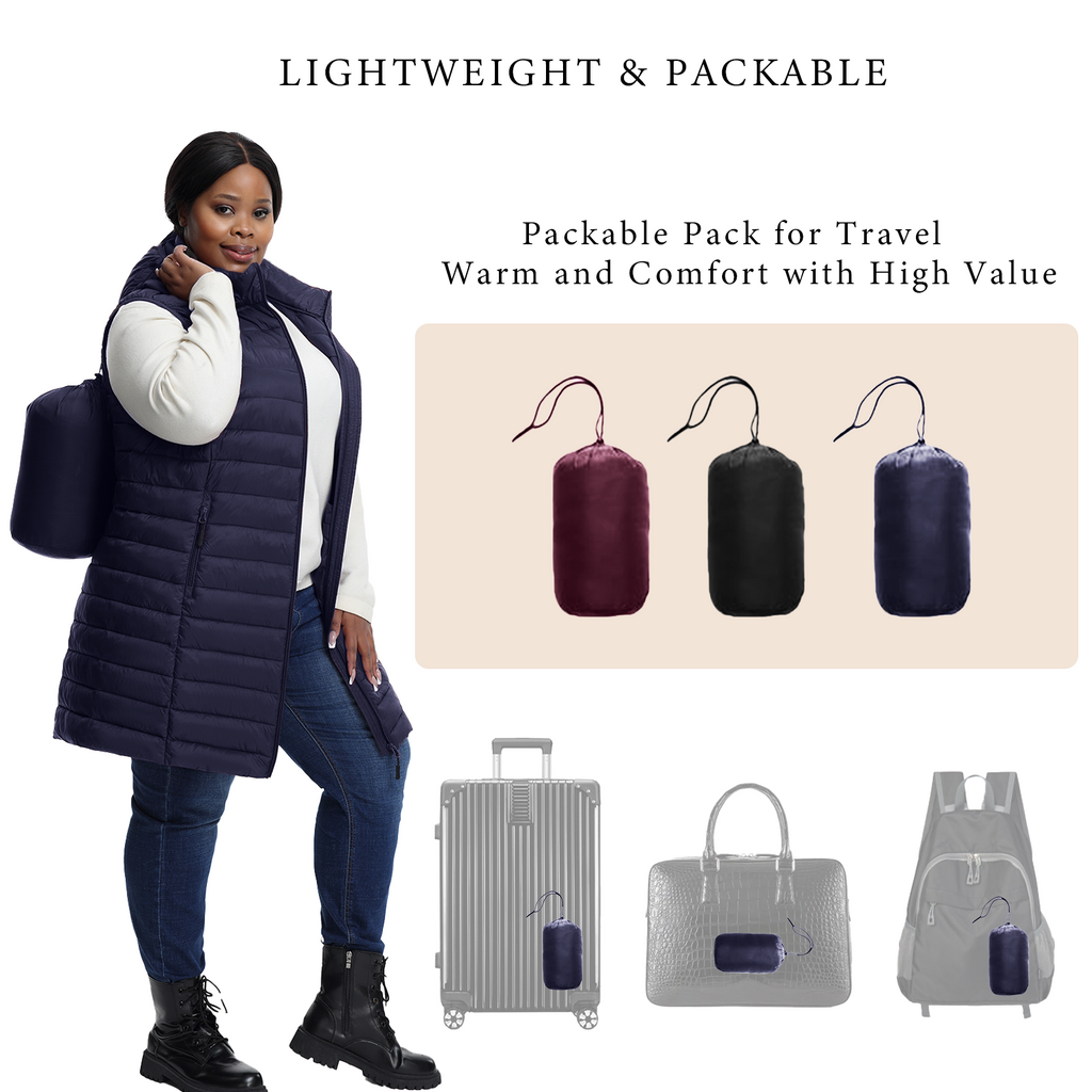 The Mid-Length Hooded Packable Vest - Plus Size