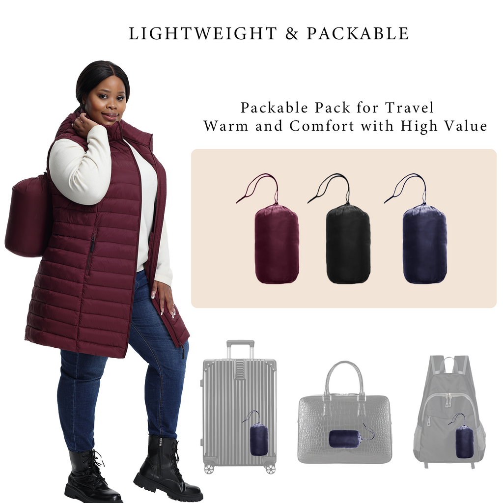 The Mid-Length Hooded Packable Vest - Plus Size