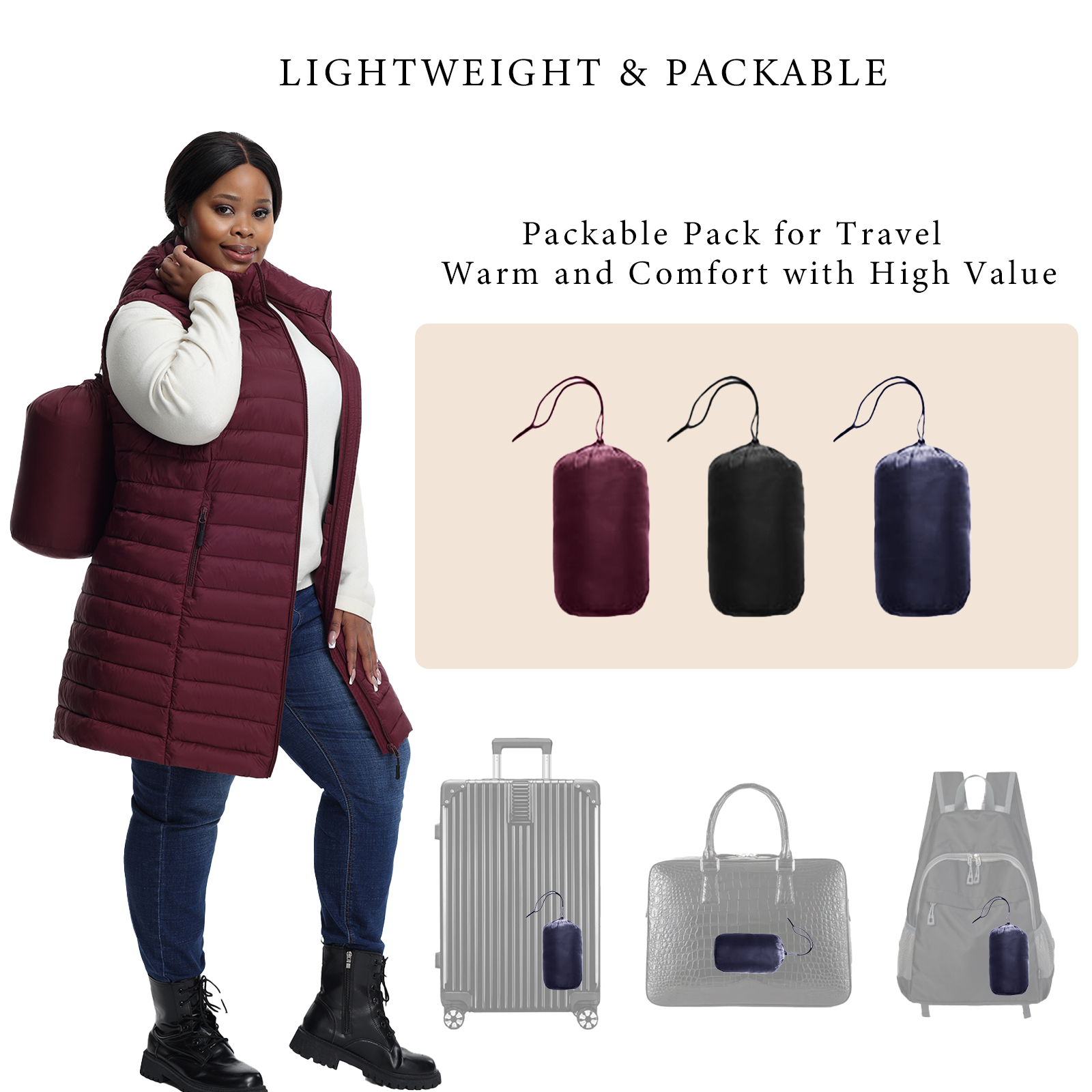 The Mid-Length Hooded Packable Vest - Plus Size