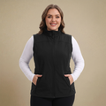 HHE plus size women's lightweight vest in classic black, comfortable zip-up sleeveless outerwear, front view.