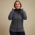 Deep Grey Heather  | HHE plus size women's lightweight zip-up jacket, front view.