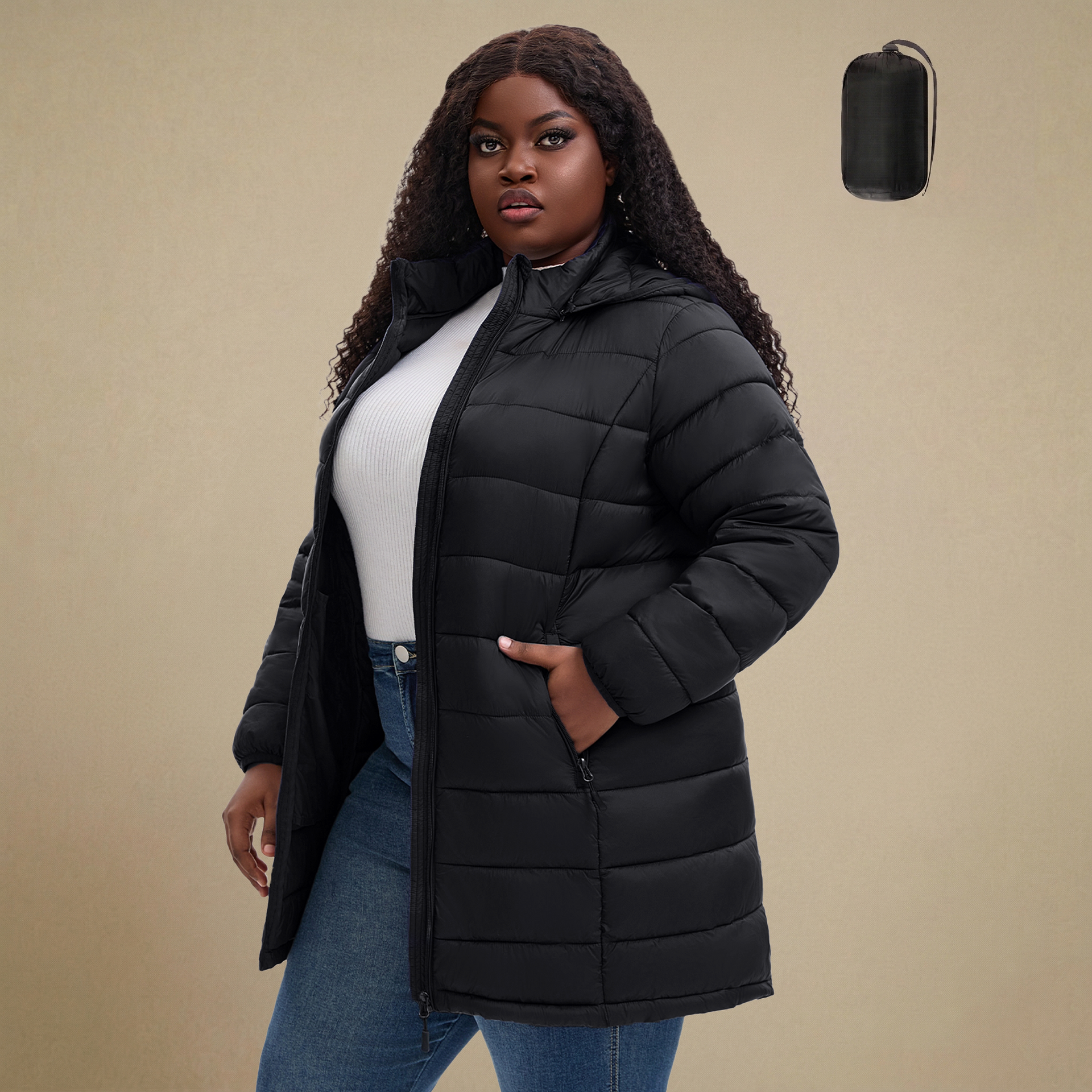 The Classic Quilted Packable Puffer Coat with Zip-Off Hood in Wine