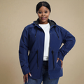 HHE plus size women's windproof jacket in navy blue, warm and comfortable functional outerwear, front display.