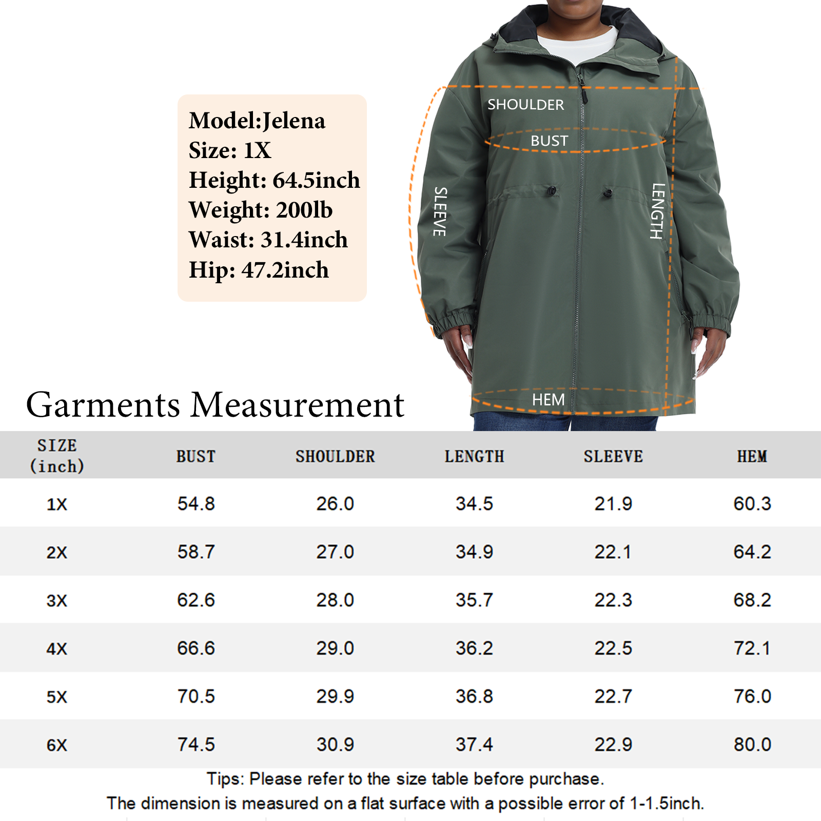 The Mid-length Lightweight Drawstring Windbreaker - Plus Size