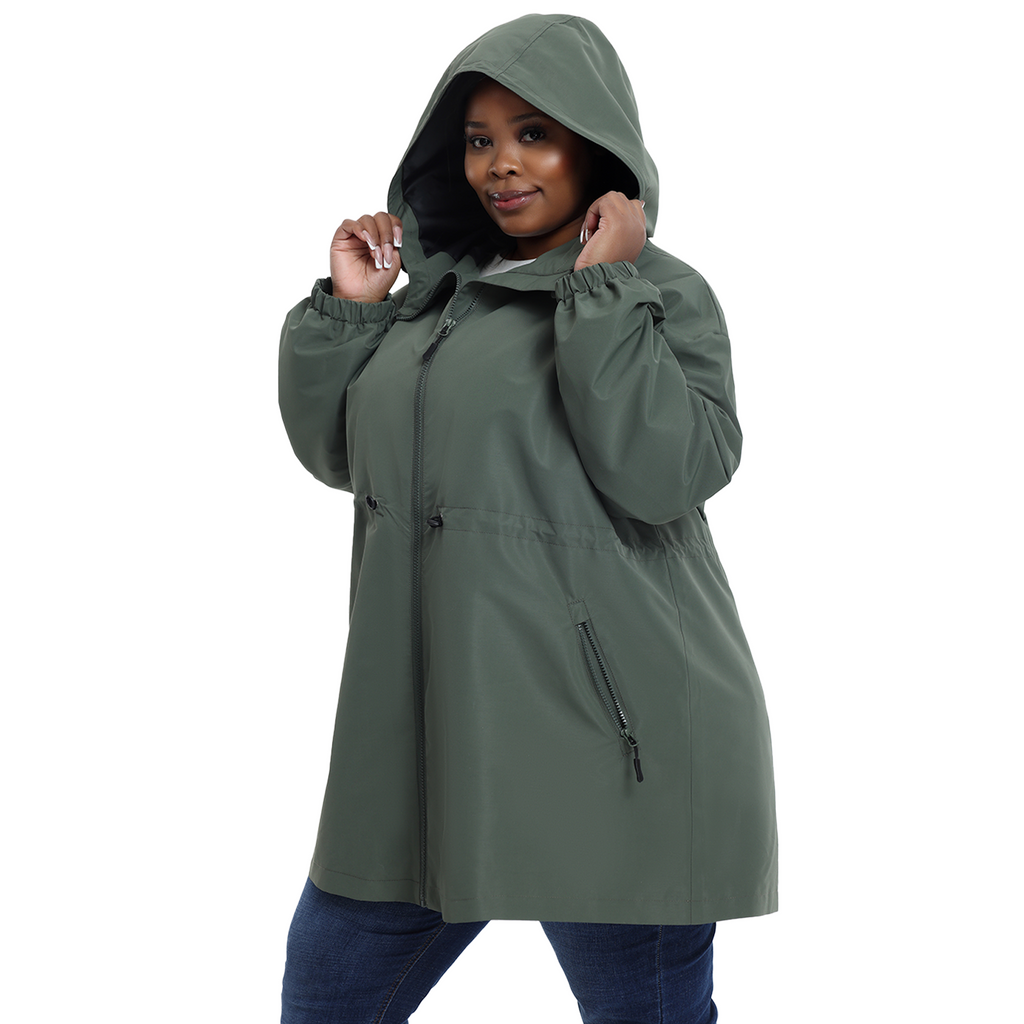 The Mid-length Lightweight Drawstring Windbreaker - Plus Size