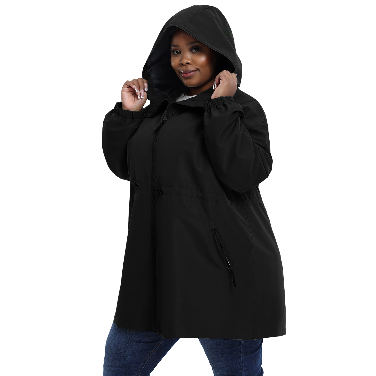 The Mid-length Lightweight Drawstring Windbreaker - Plus Size