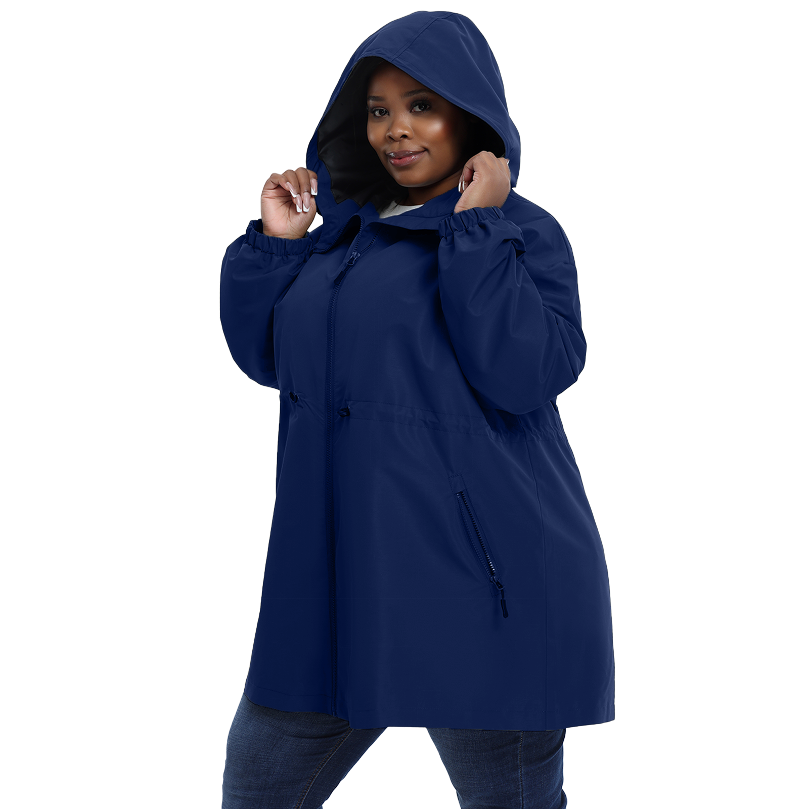 The Mid-length Lightweight Drawstring Windbreaker - Plus Size