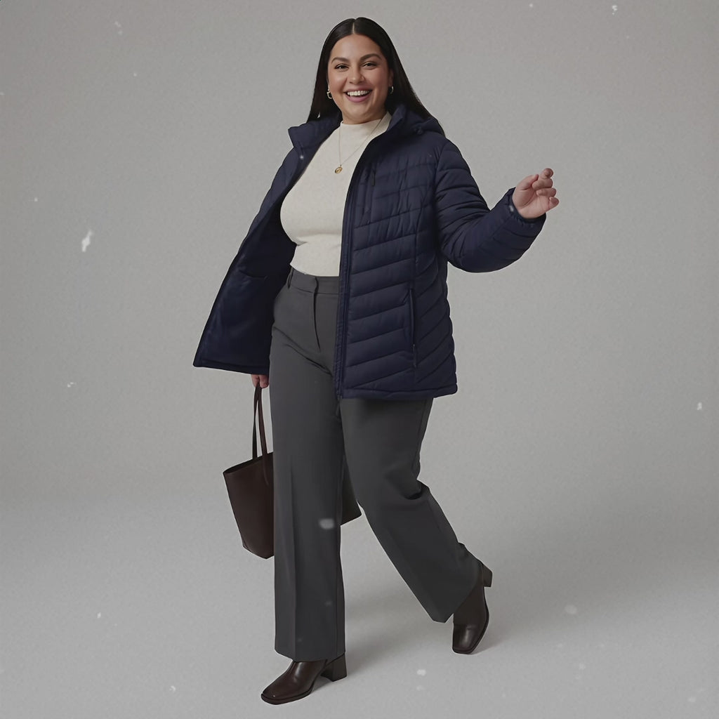 The Detachable Hood Puffer with Zip Chest Pocket - Plus Size